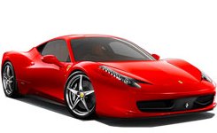 En röd Ferrari 458 Italia som du kan hyra med Auto Europe